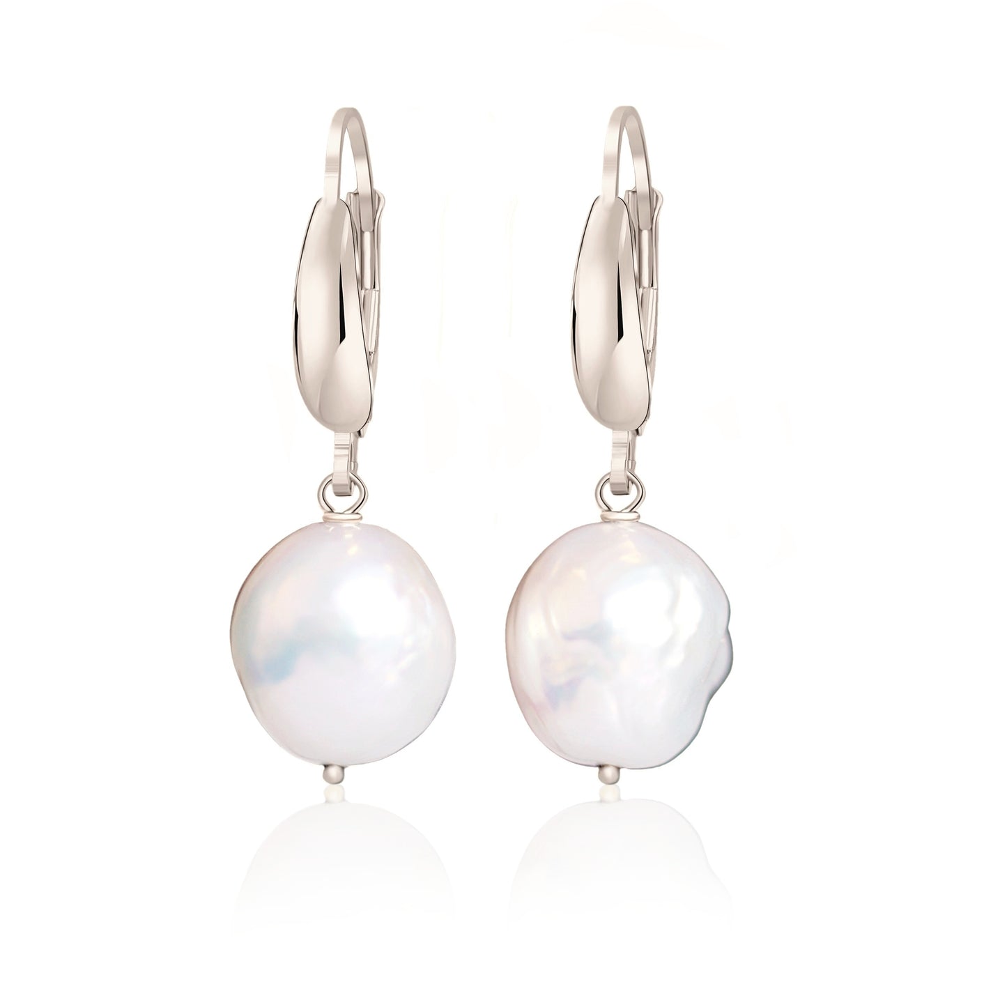 Baroque Pearl Huggie Earrings in solid 14k White Gold
