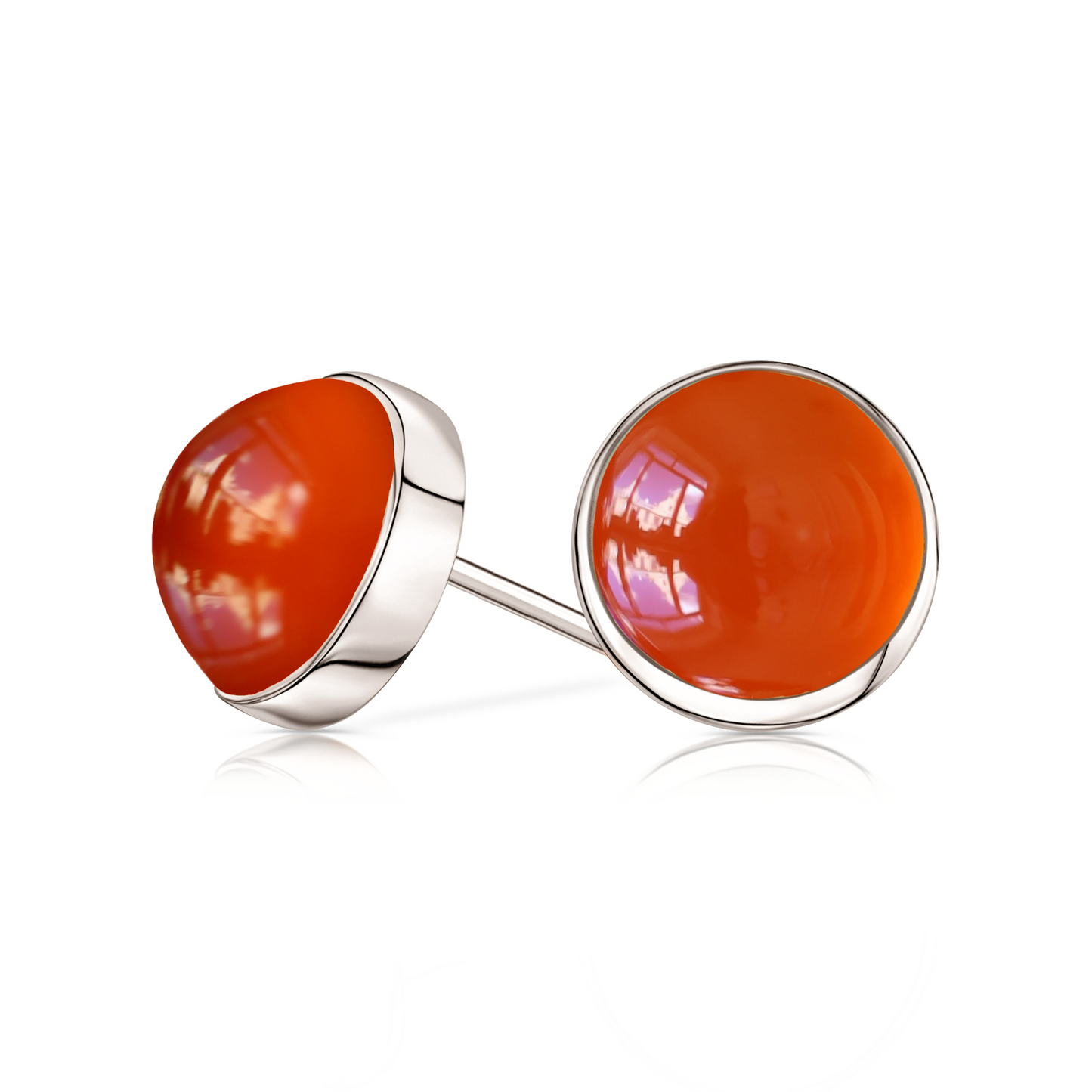 14k White Gold Carnelian Stud Earrings