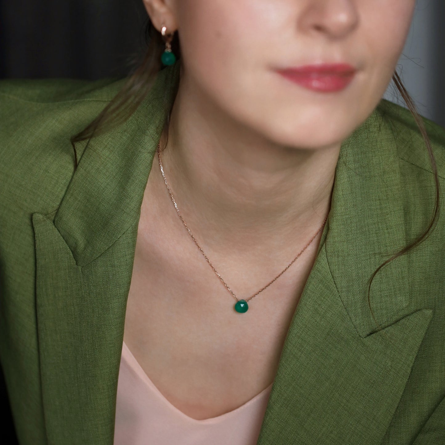 Green Onyx Necklace in 14k Gold