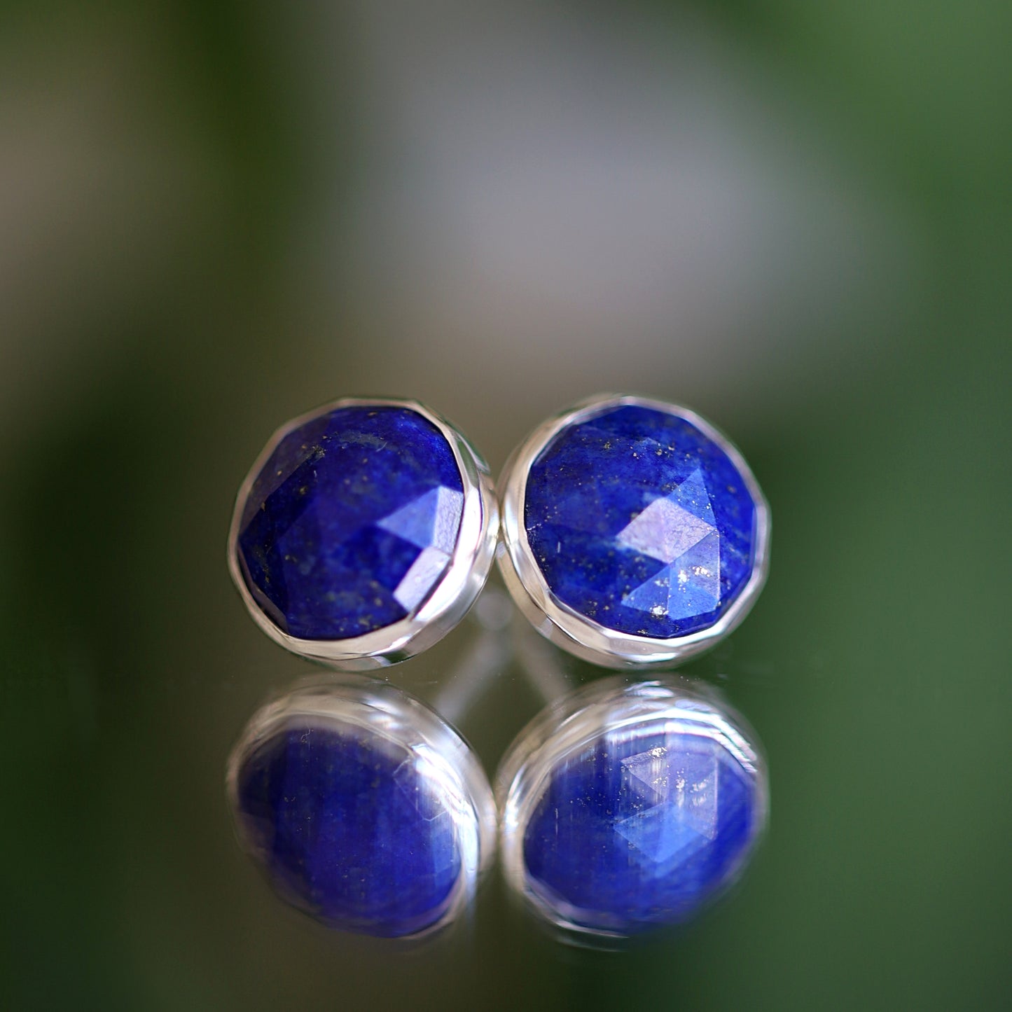 Lapis Lazuli Stud earrings, Rose Cut