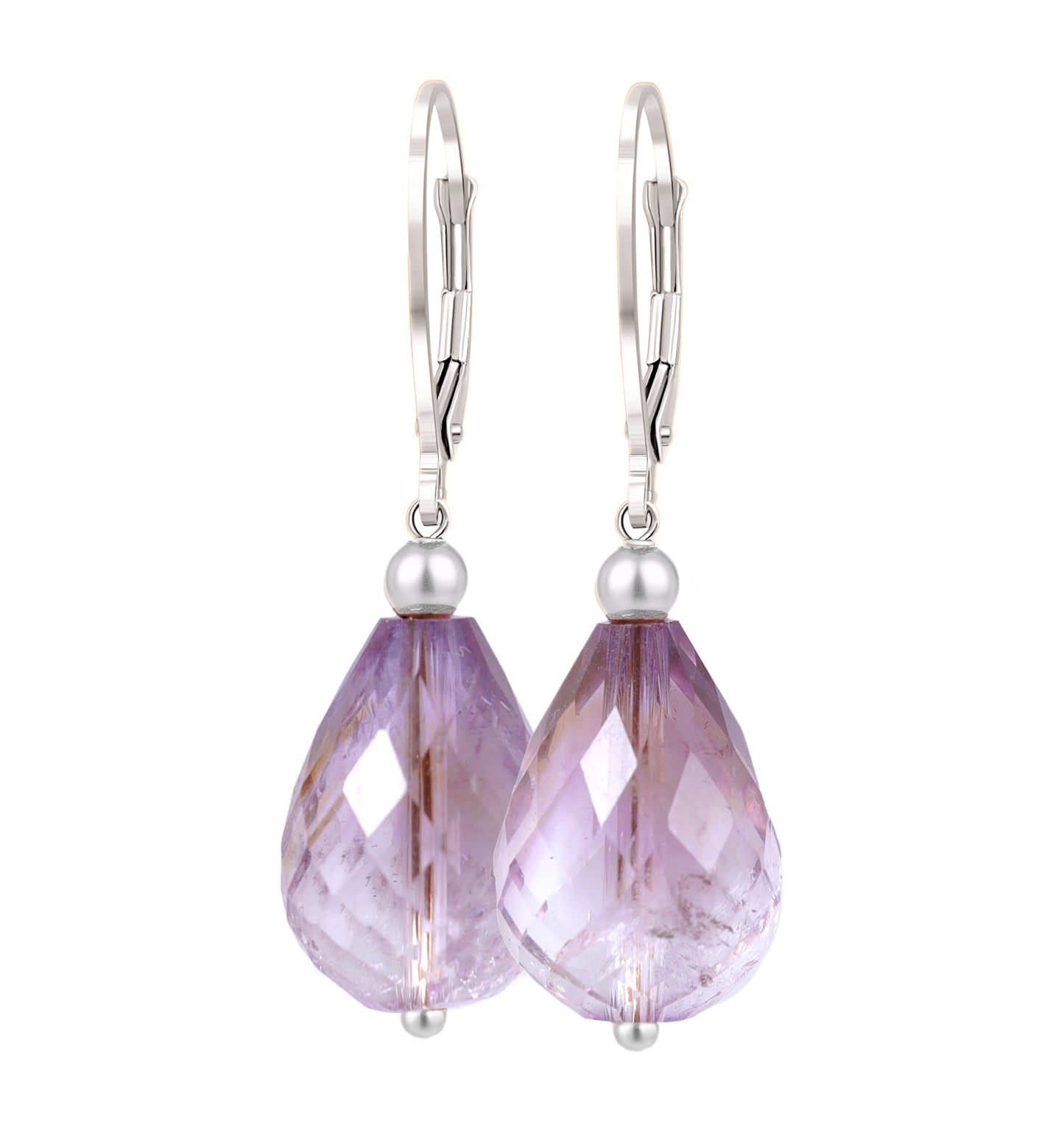 Large Pink Amethyst Earrings in 14k Gold