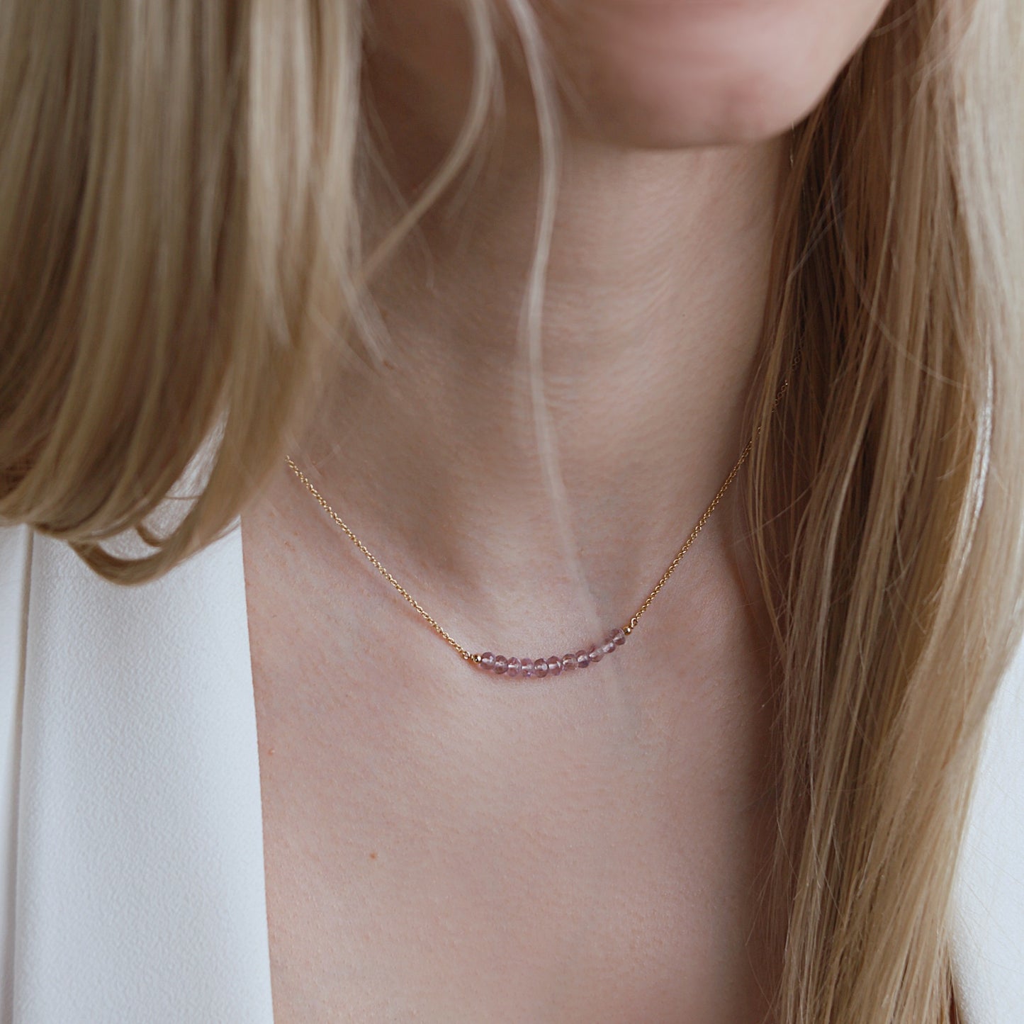Pink Amethyst Bar Necklace • LINEA