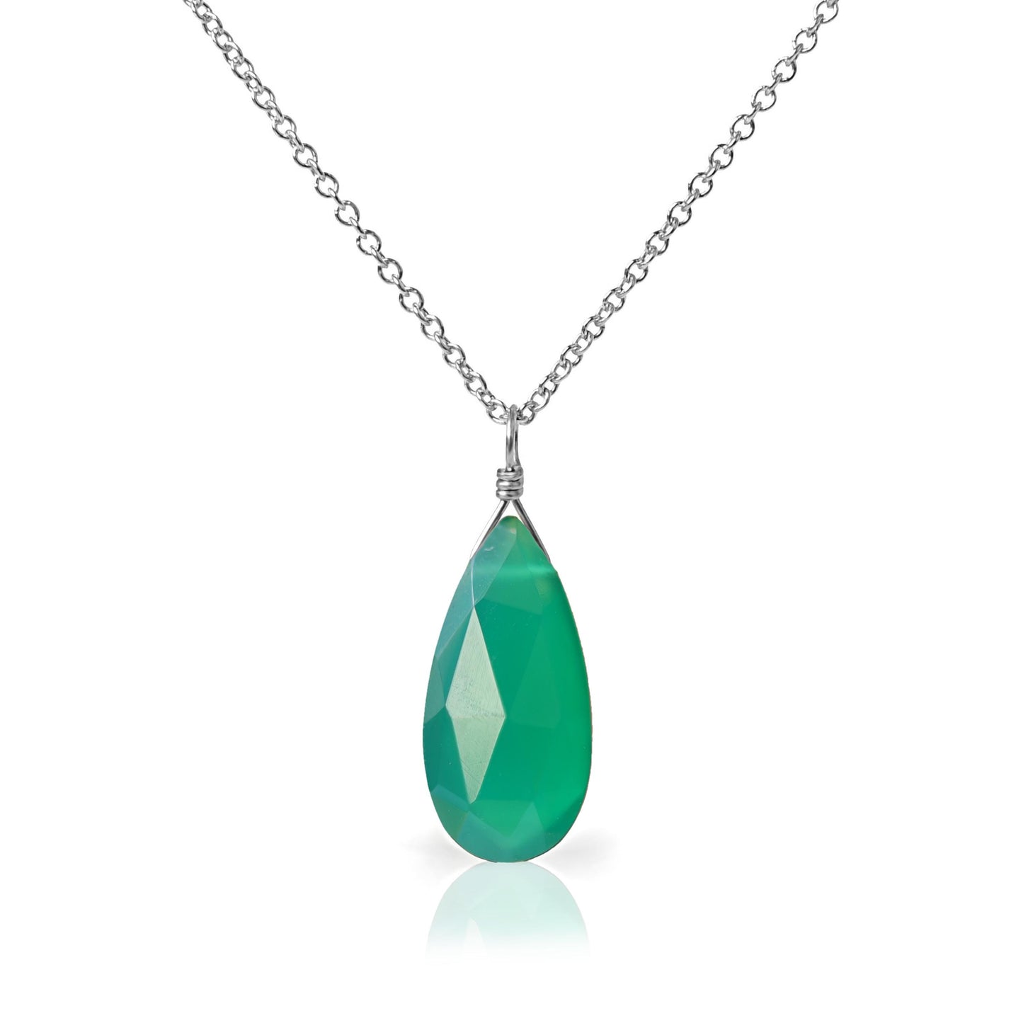 Green Onyx Teardrop Pendant Necklace in 14k Gold – Faceted Gemstone Necklace, Minimalist Jewelry Gift for Her, Elegant Everyday Piece
