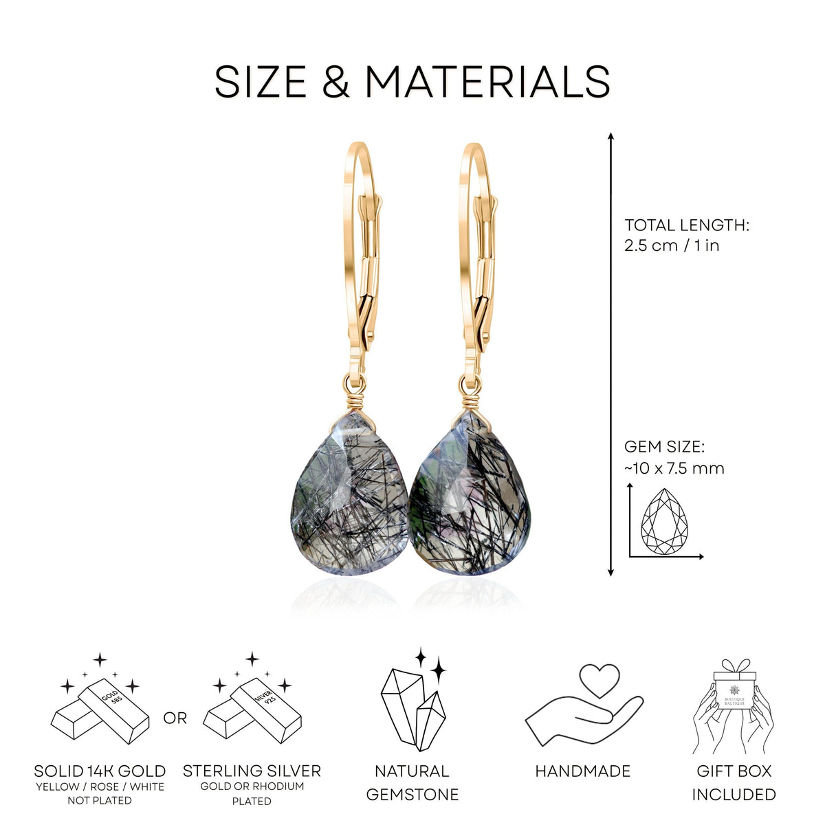 Black Rutilated Quartz Earrings · April Birthstone