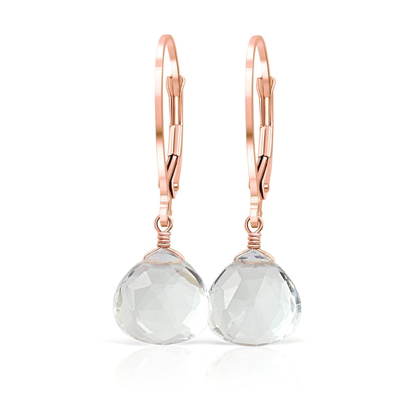 14k Rose Gold Clear Quartz Earrings with leverbacks