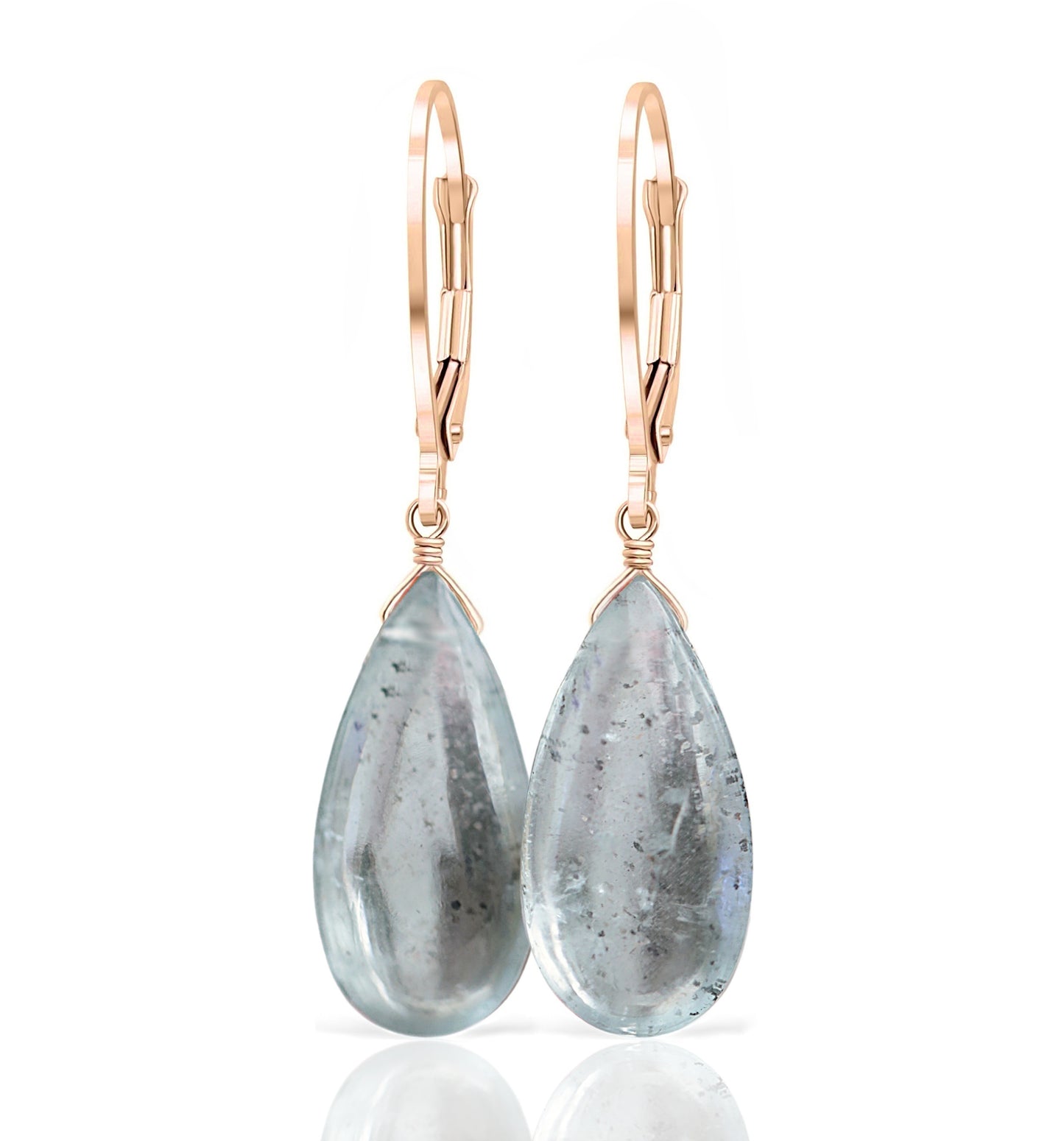 Large Moss Aquamarine Earrings in 14k Gold