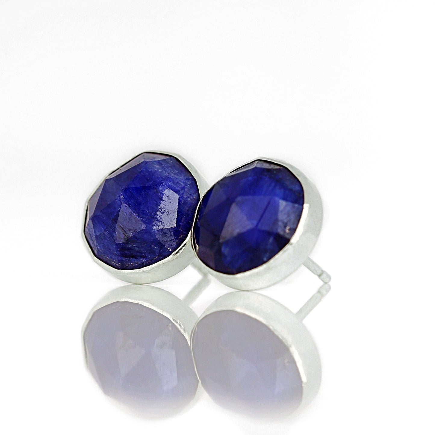 Blue Sapphire Stud Earrings in Sterling Silver 10mm