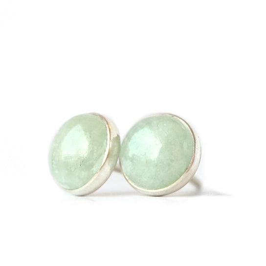 Milky Green Aquamarine Stud Earrings