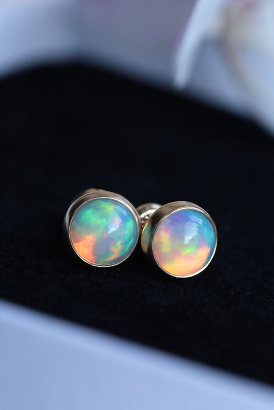 Ethiopian opal stud earrings in 14K gold – October birthstone