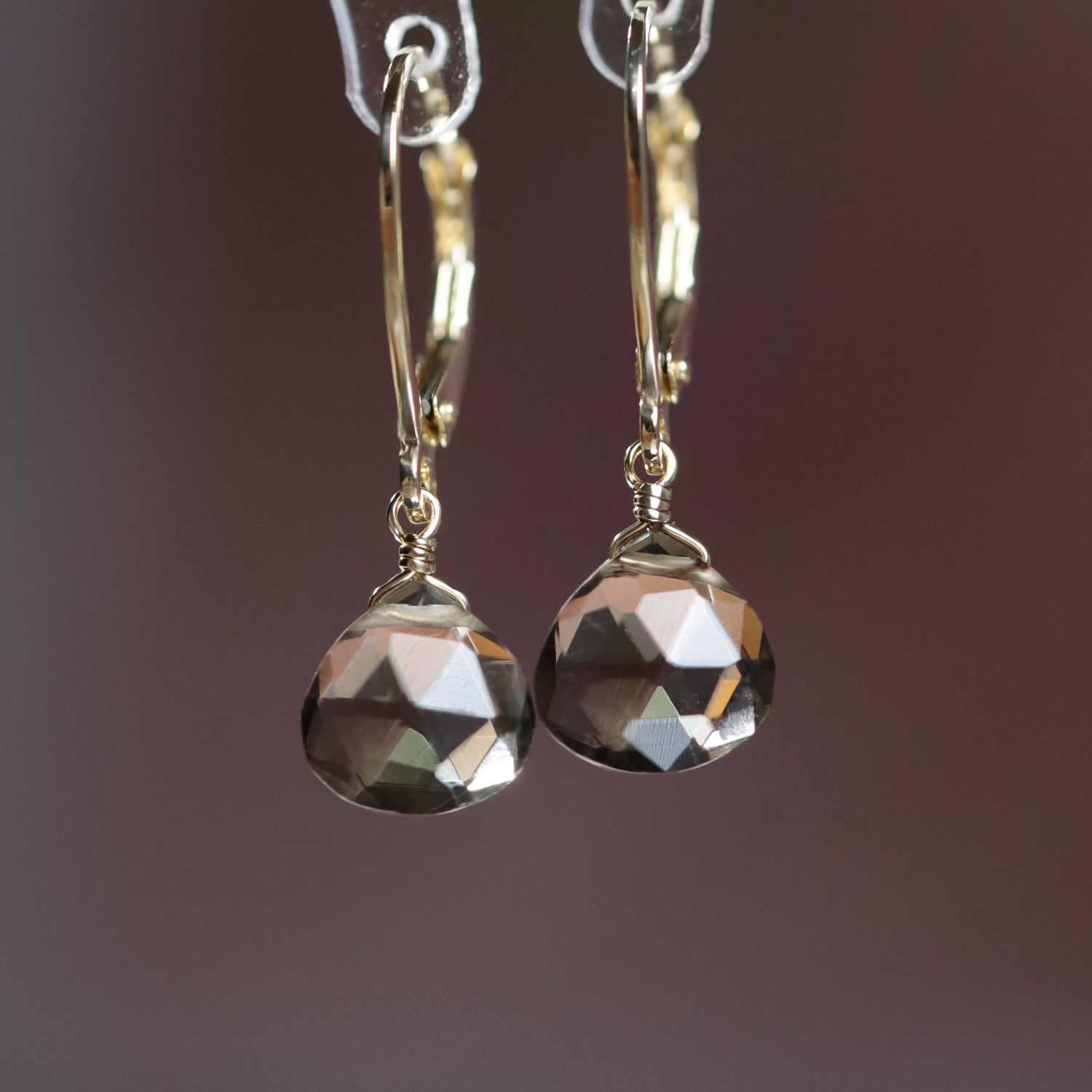 14k Gold Smoky Quartz Dangle Earrings