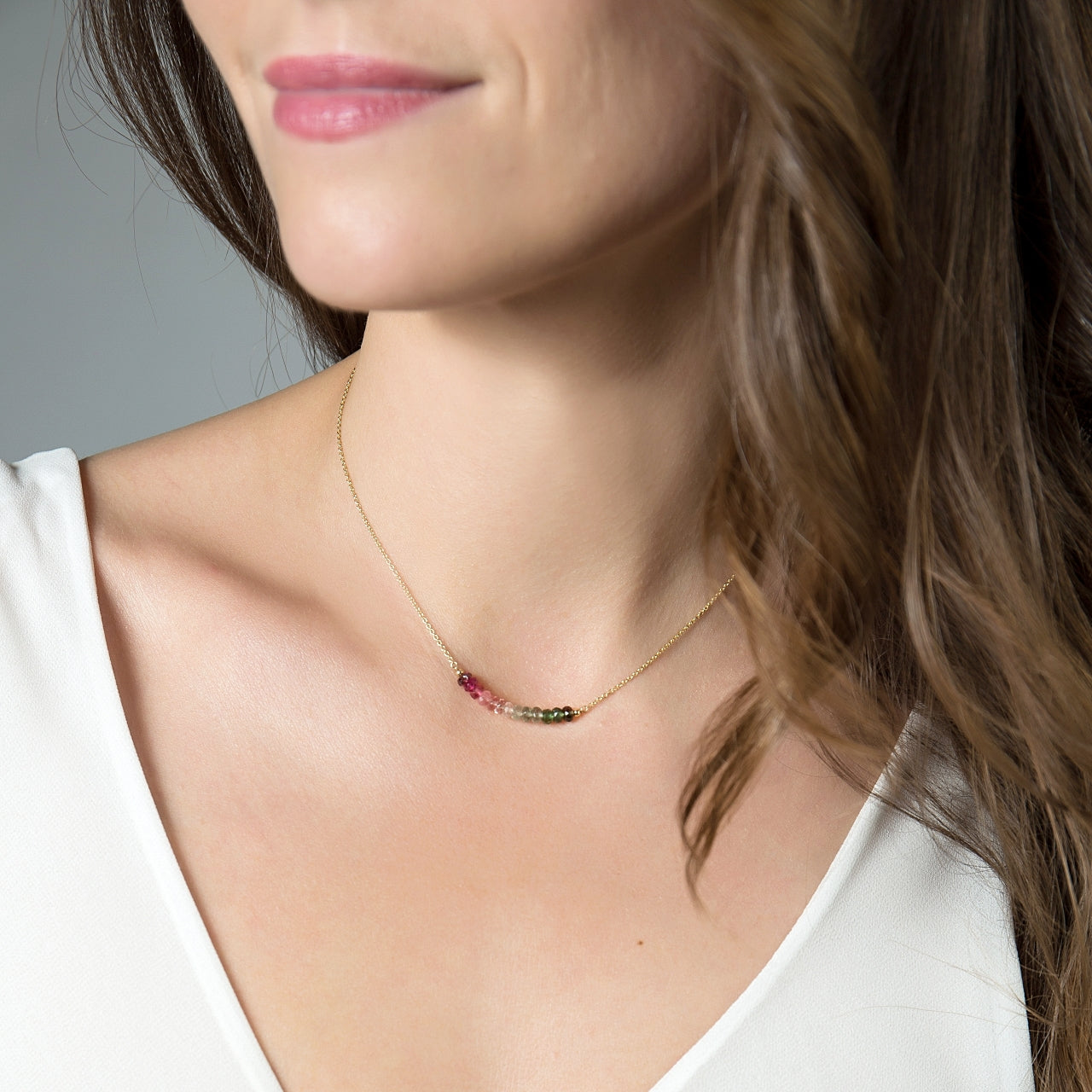 Watermelon Tourmaline Bar Necklace • LINEA