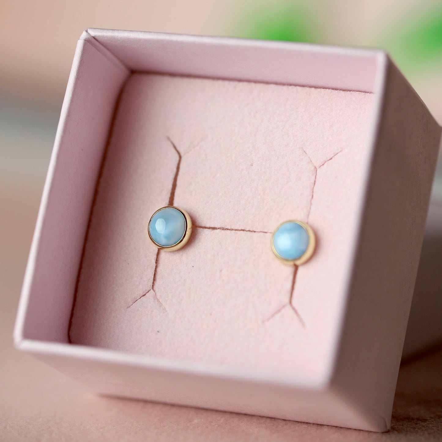 14k Gold Larimar Stud Earrings