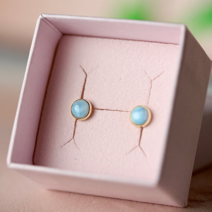 14k Gold Larimar Stud Earrings