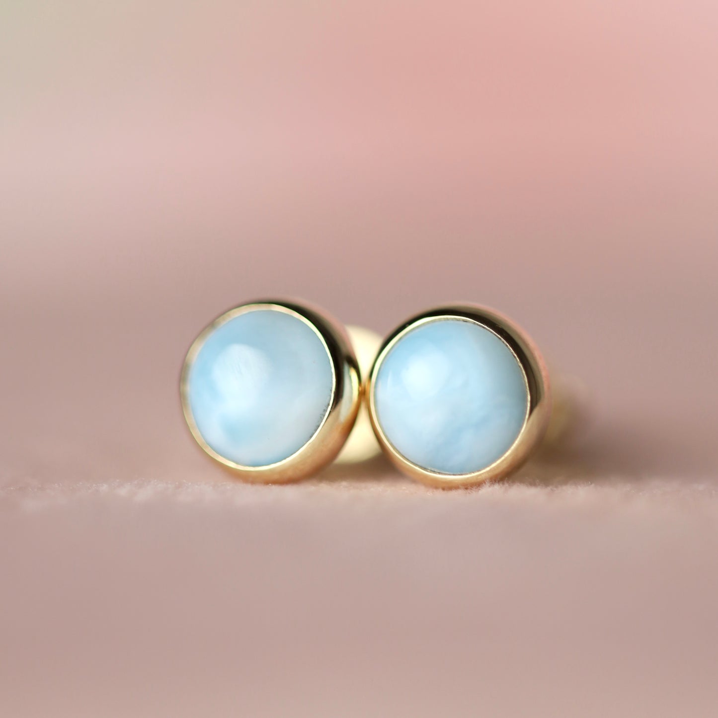 14k Gold Larimar Stud Earrings