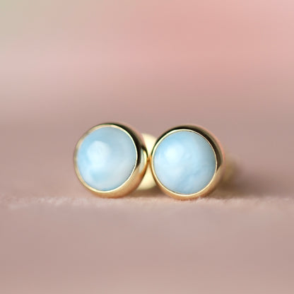 14k Gold Larimar Stud Earrings