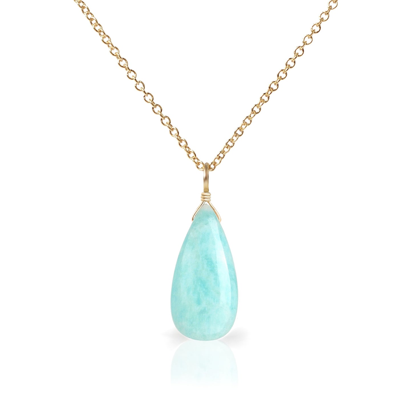 Large Amazonite Pendant Necklace in 14k Gold