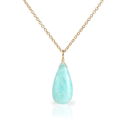 Large Amazonite Pendant Necklace in 14k Gold