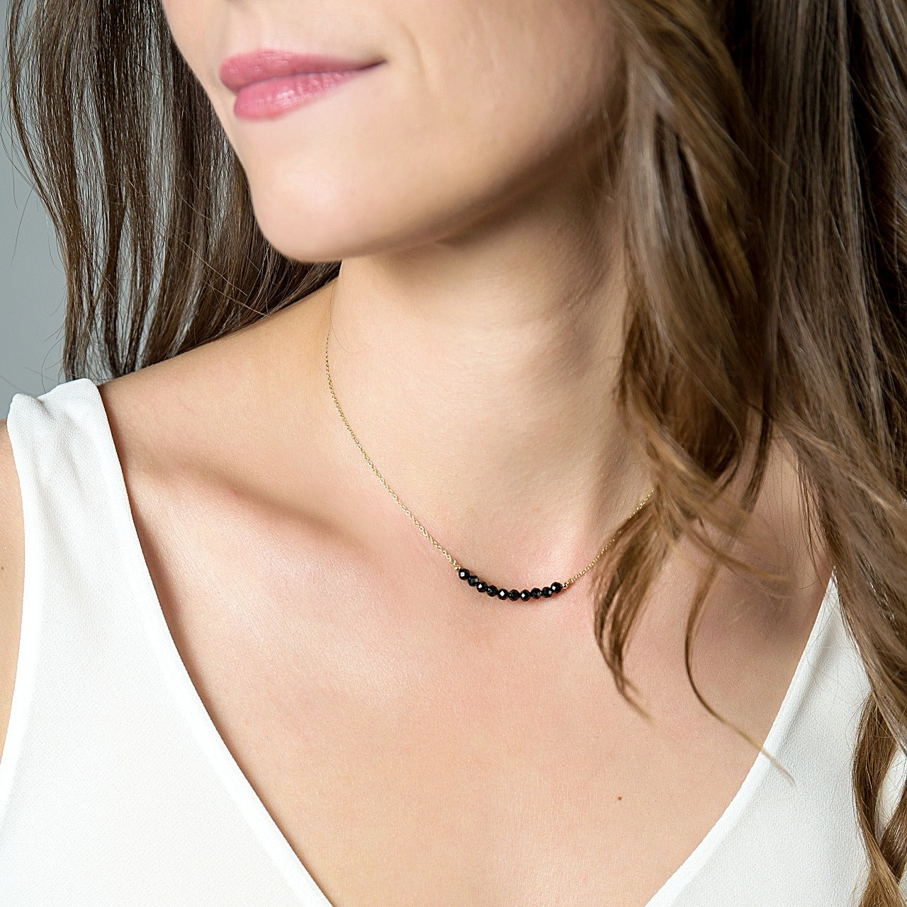 Black Tourmaline Bar Necklace • LINEA