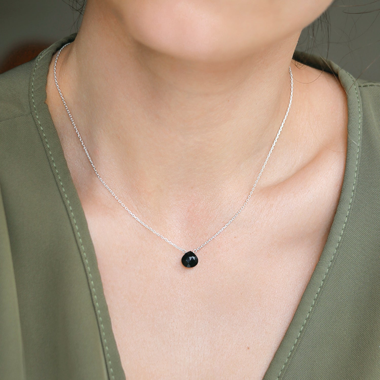 Black Tourmaline in Sterling Silver or 14k White Gold
