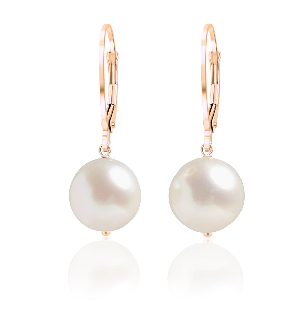 White Pearl Earrings · LUNA, Classic Round Freshwater Pearl Drop Earrings in Solid 14k Gold, Bridal Jewelry, Minimalist Gift for Her