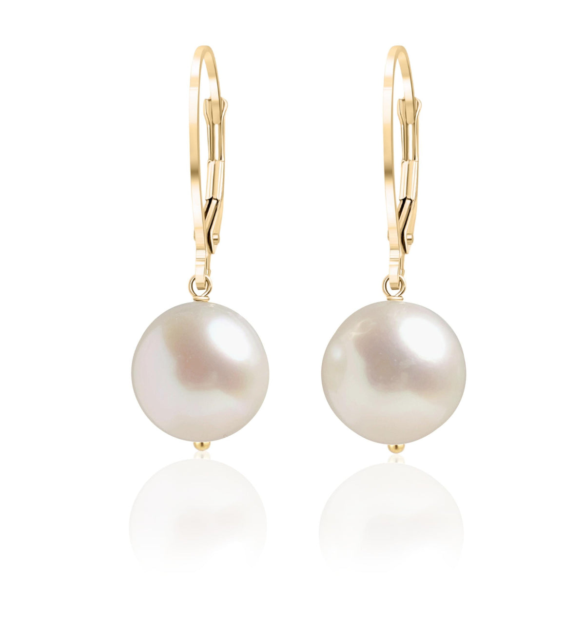 White Pearl Earrings · LUNA, Classic Round Freshwater Pearl Drop Earrings in Solid 14k Gold, Bridal Jewelry, Minimalist Gift for Her
