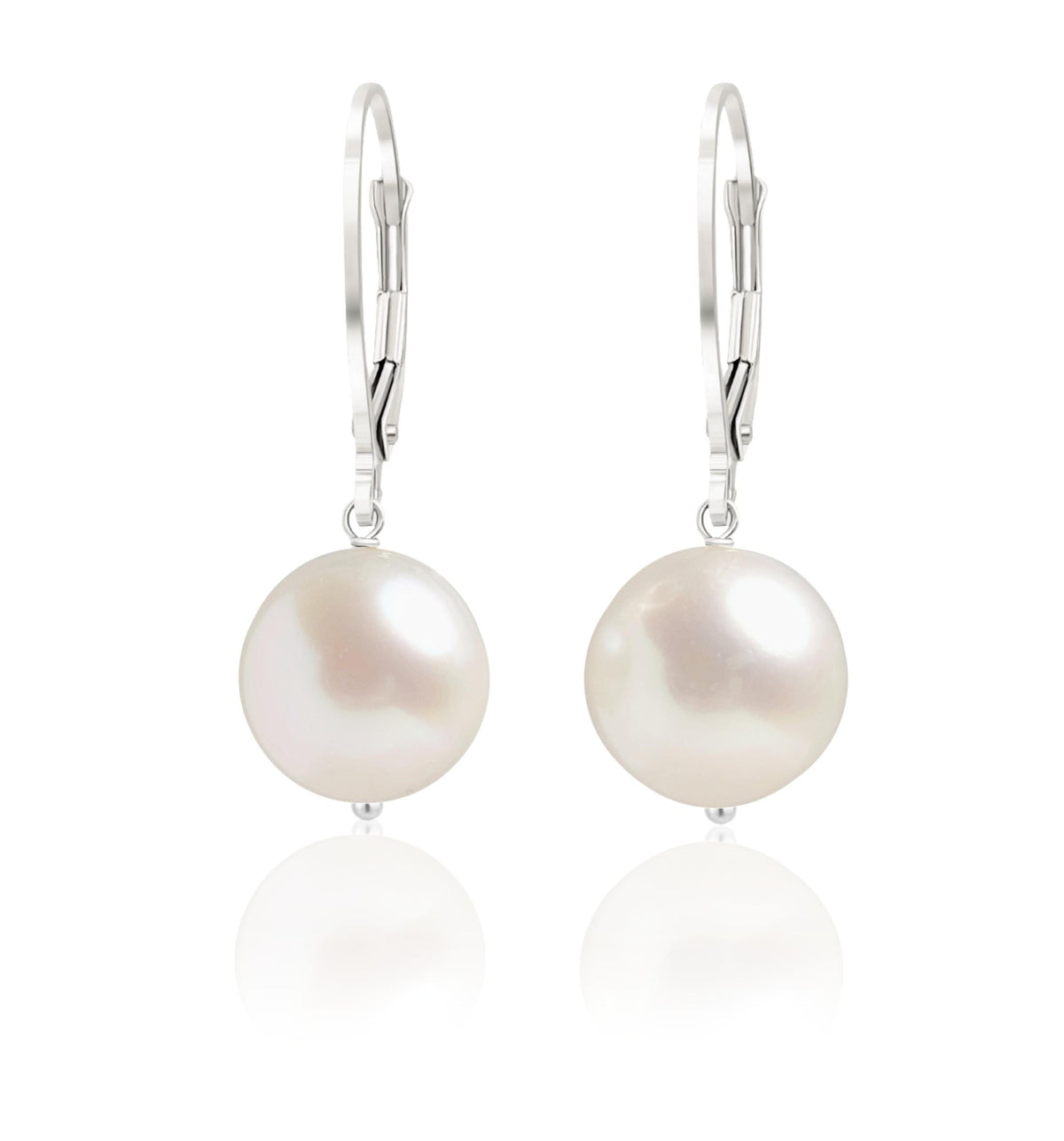 White Pearl Earrings · LUNA, Classic Round Freshwater Pearl Drop Earrings in Solid 14k Gold, Bridal Jewelry, Minimalist Gift for Her