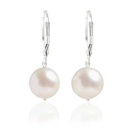 White Pearl Earrings · LUNA, Classic Round Freshwater Pearl Drop Earrings in Solid 14k Gold, Bridal Jewelry, Minimalist Gift for Her