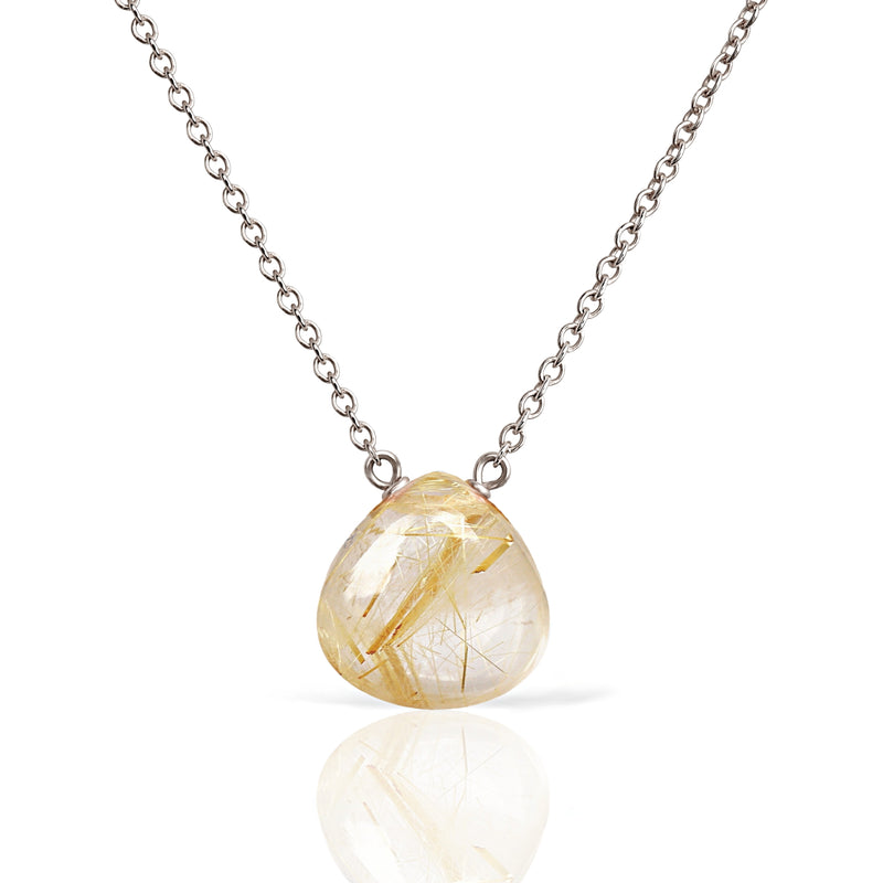 14k White Gold Rutilated Quartz Necklace