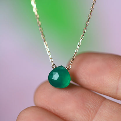 Green Onyx Necklace in 14k Gold