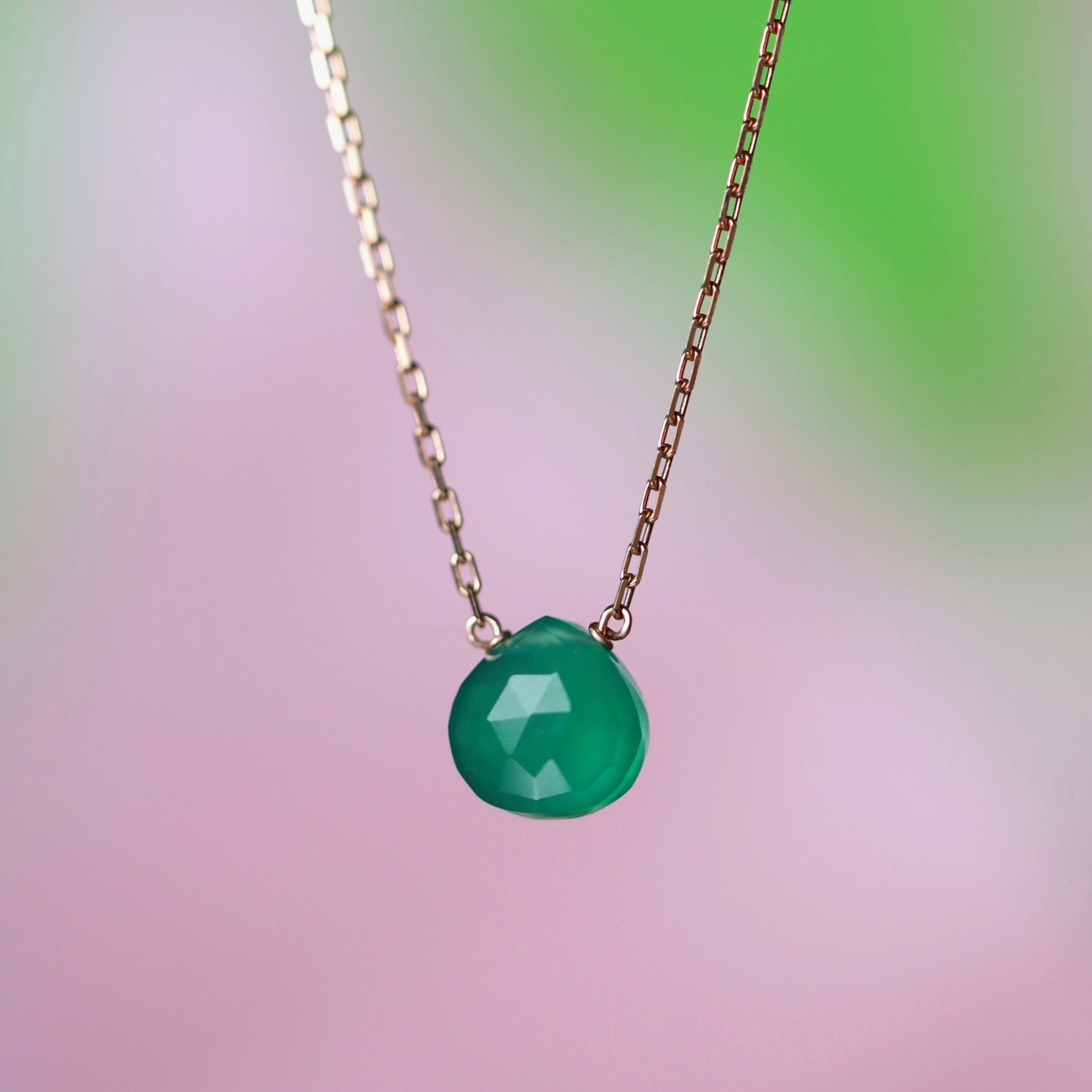 Green Onyx Necklace in 14k Gold