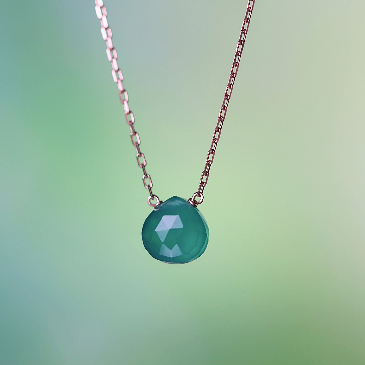 Green Onyx Necklace in 14k Gold