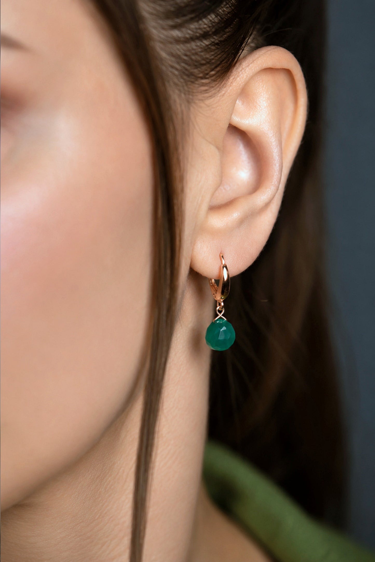 Green Onyx Huggie Earrings