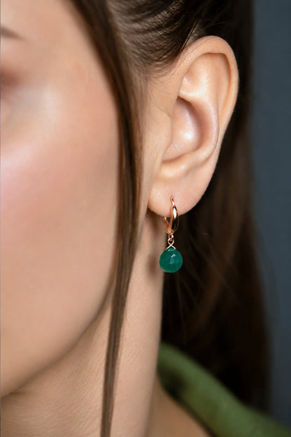 Green Onyx Huggie Earrings
