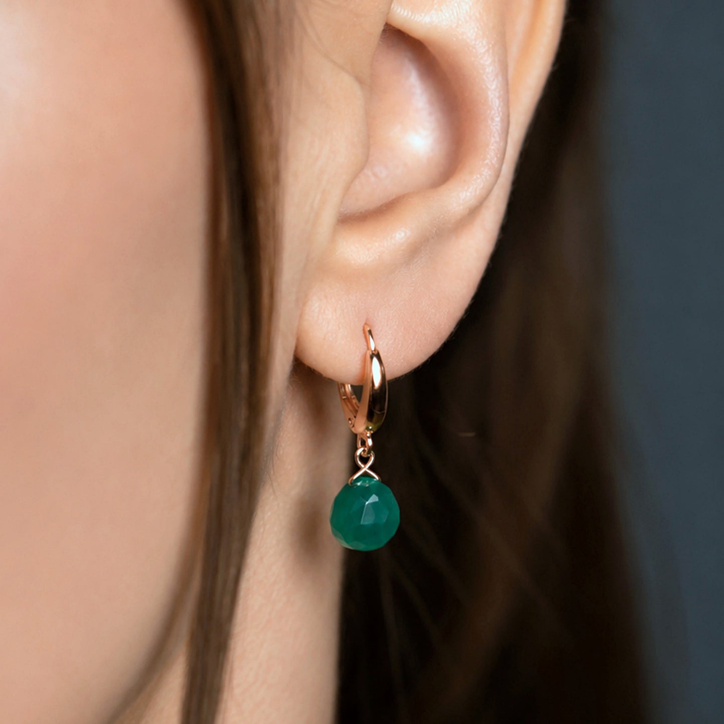 Green Onyx Huggie Earrings