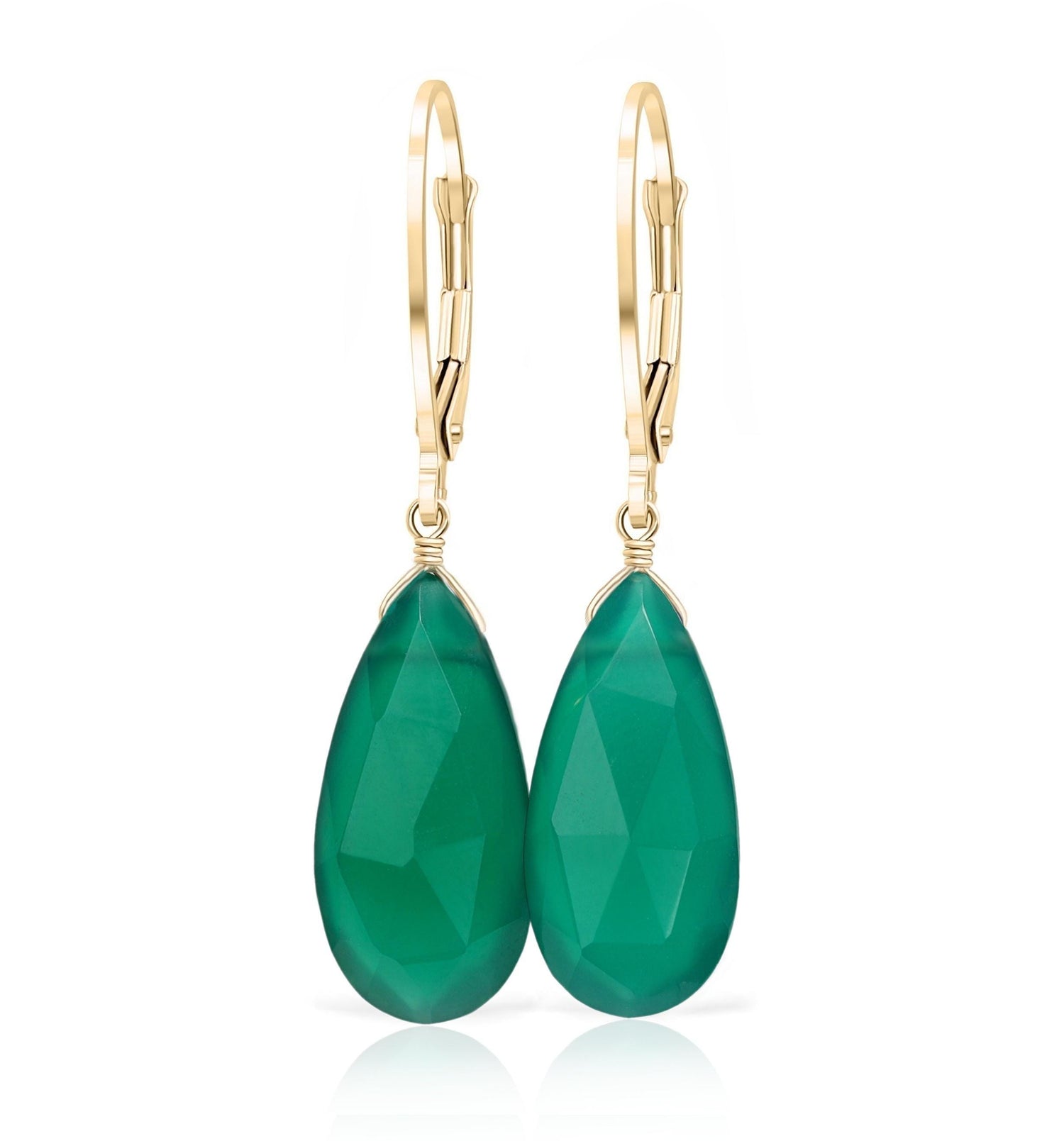 Natural Green Onyx Teardrop Earrings in 14k Gold – Dainty Gemstone Drop Earrings for Her, Luxury Birthstone Gift, Minimalist Jewelry