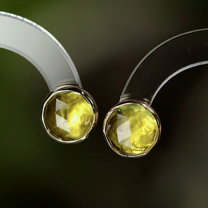 Genuine Rose Cut Peridot Stud Earrings in solid 14k Gold 