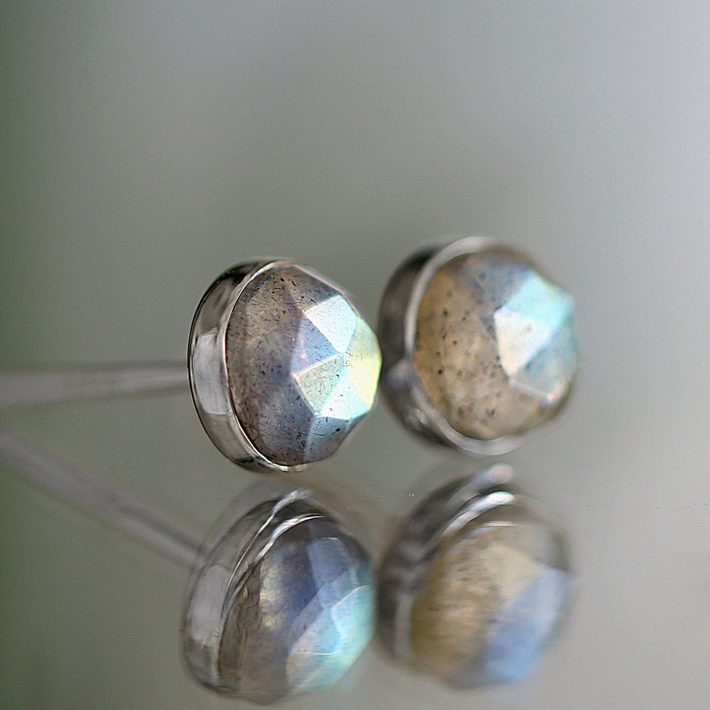 Labradorite Stud Earrings, Rose Cut