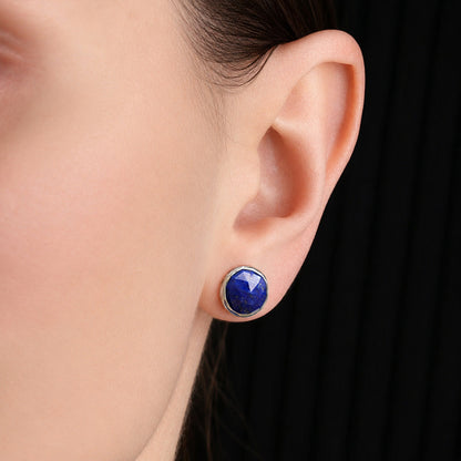 Lapis Lazuli Stud earrings, Rose Cut