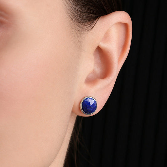 Lapis Lazuli Stud earrings, Rose Cut
