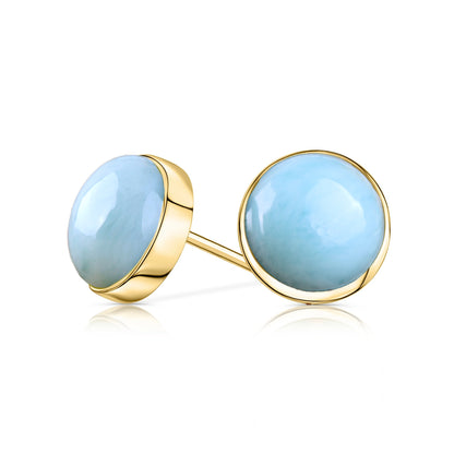 14k Gold Larimar Stud Earrings