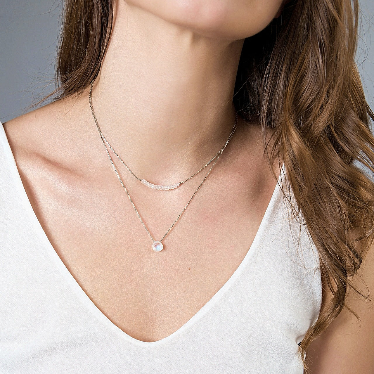 Rainbow Moonstone Bar Necklace • LINEA