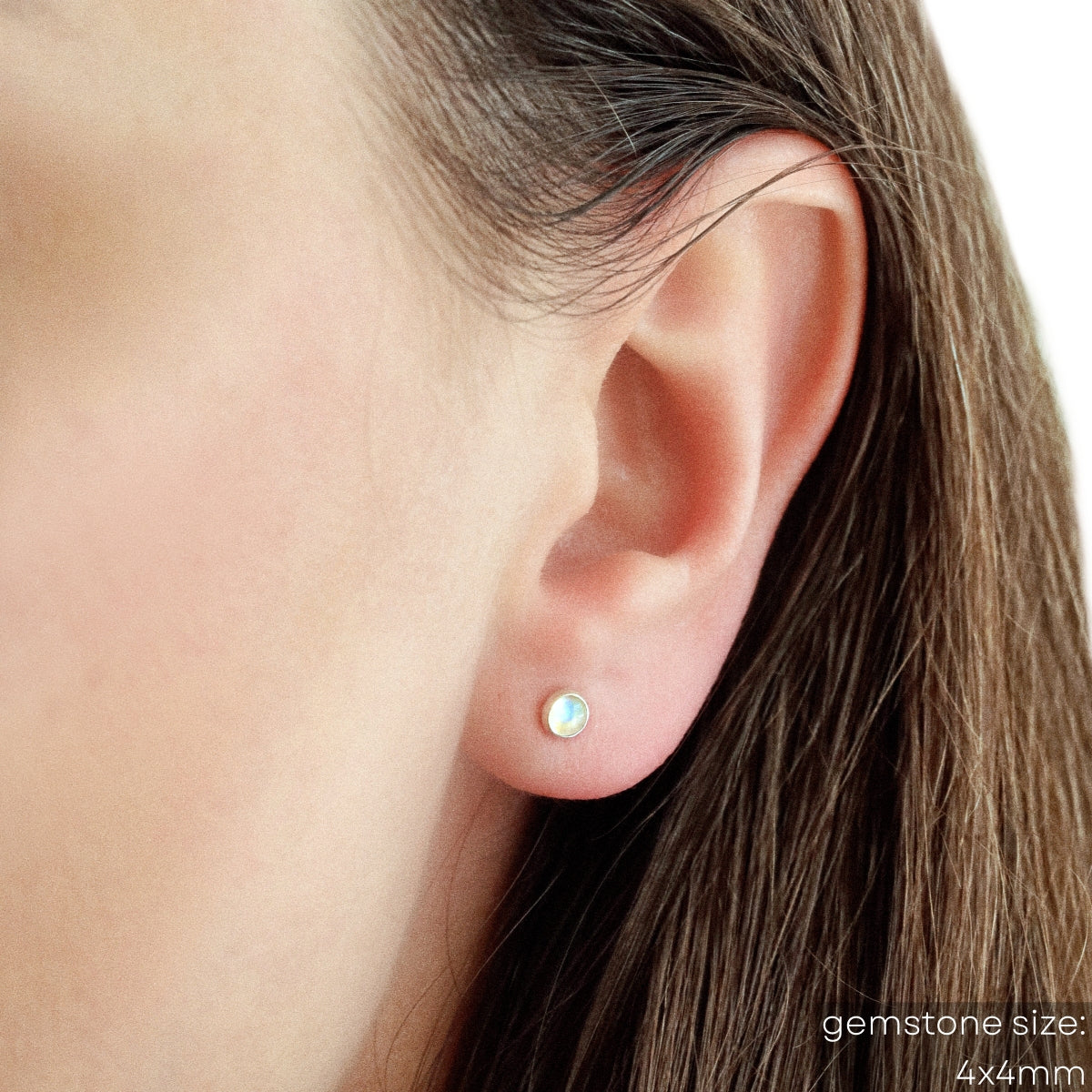 Rainbow Moonstone Stud Earrings