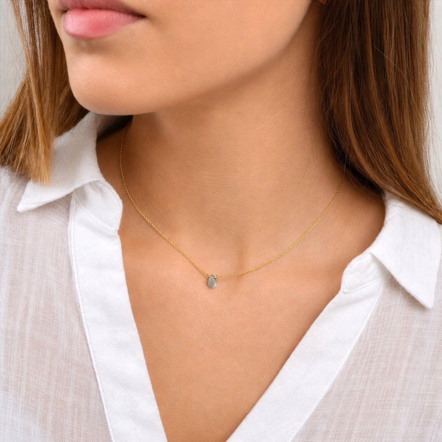 Tiny Moss Aquamarine Necklace