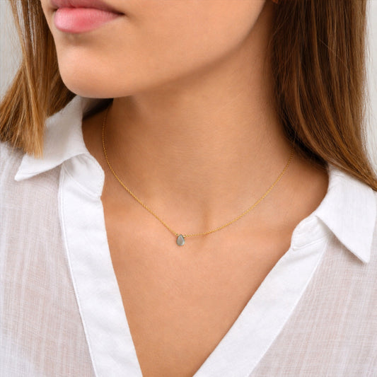 Tiny Moss Aquamarine Necklace