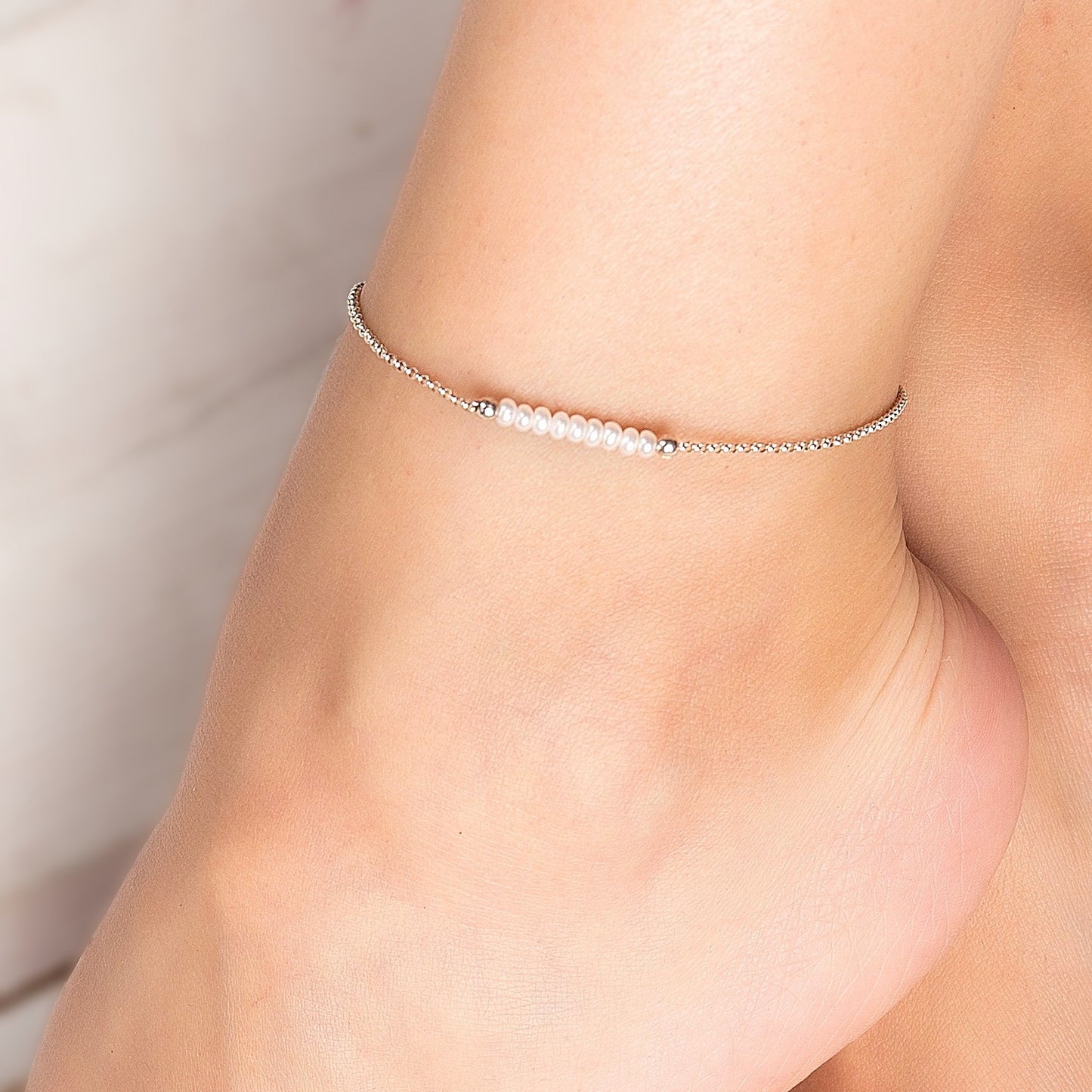 White Freshwater Pearl Anklet with initials