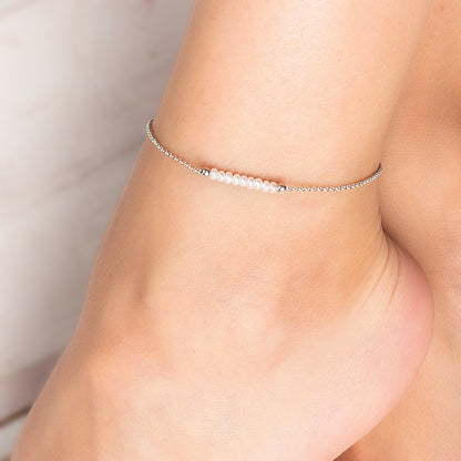 White Freshwater Pearl Anklet with initials