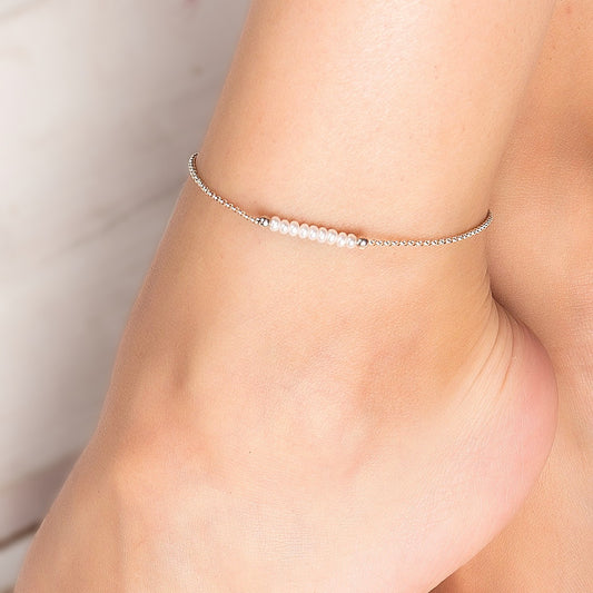 White Freshwater Pearl Anklet with initials