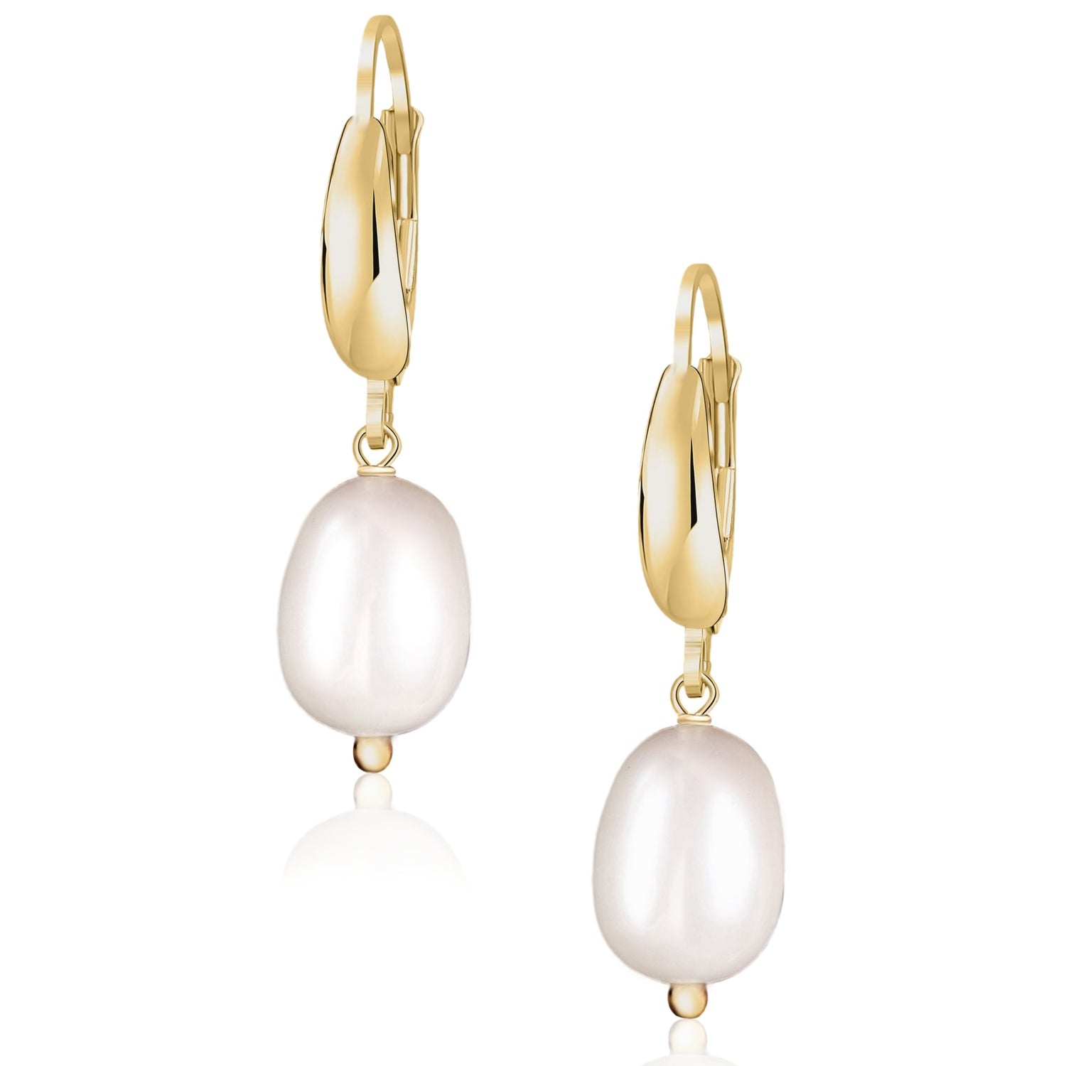 Solid 14k Yellow Gold Pearl Earrings