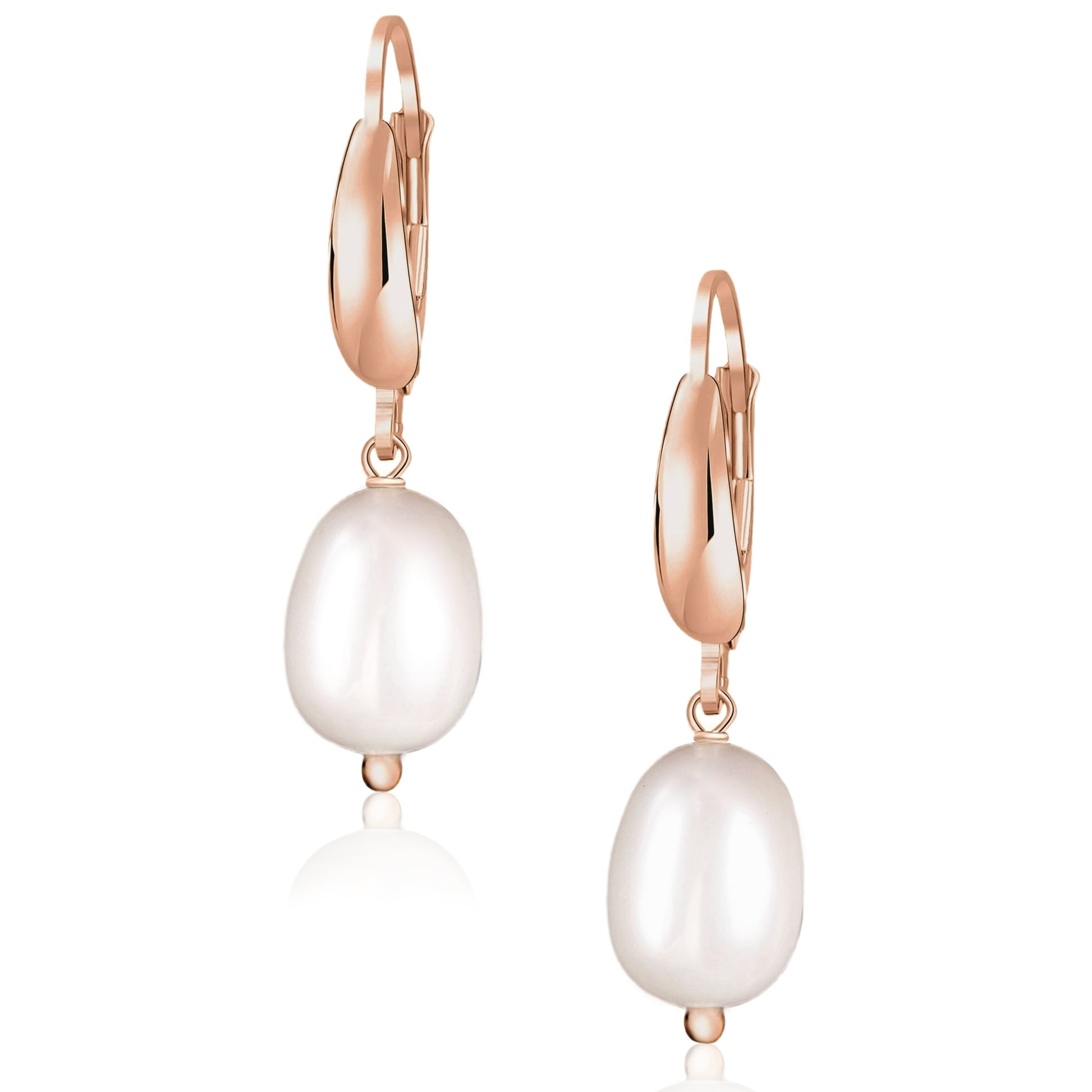 Solid 14k Rose Gold Pearl Earrings