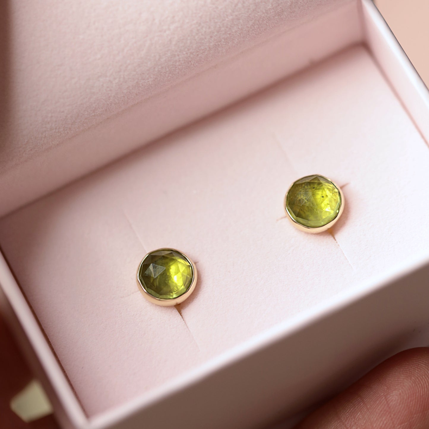 Peridot Stud Earrings, Rose Cut